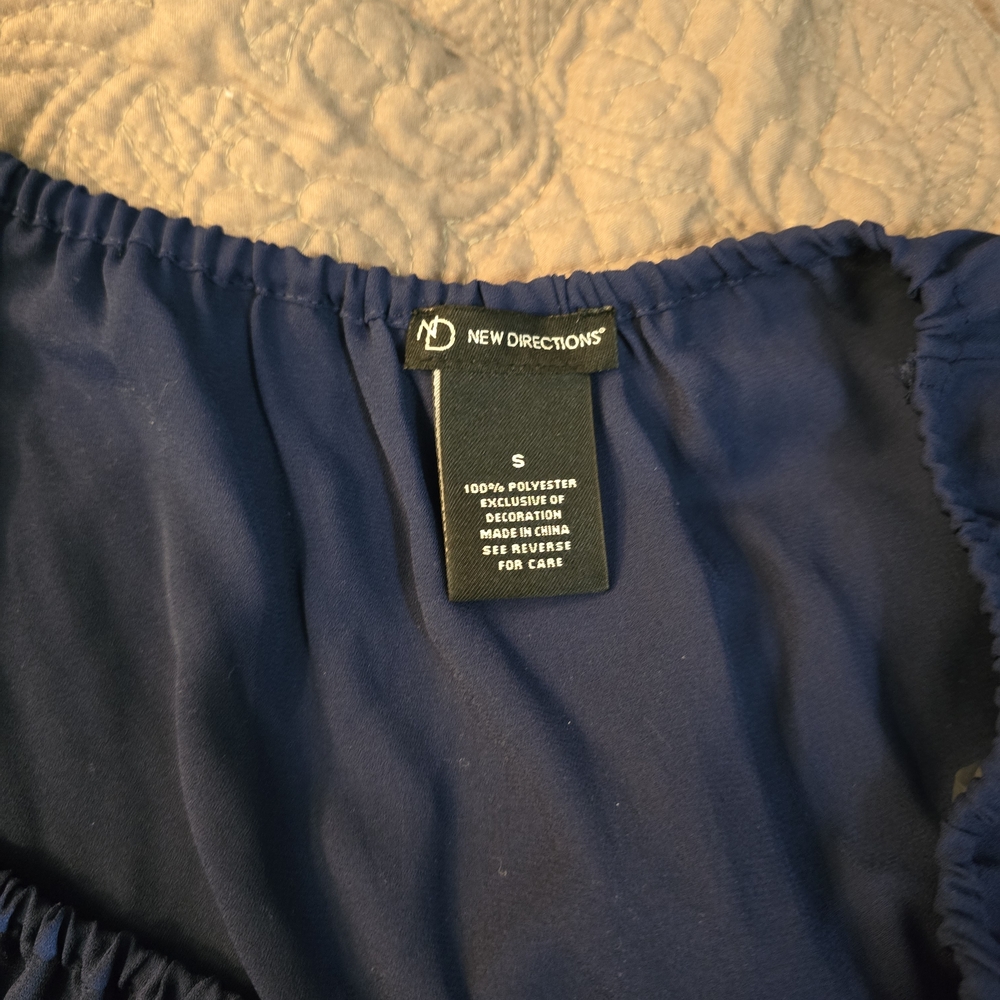 New Directions Navy Blue Off-Shoulder Blouse - Picture 3 of 3